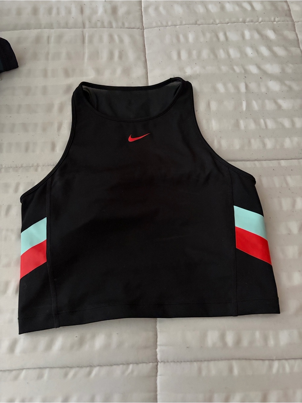 Nike Black sports bra with Red and Aqua Side Stripes